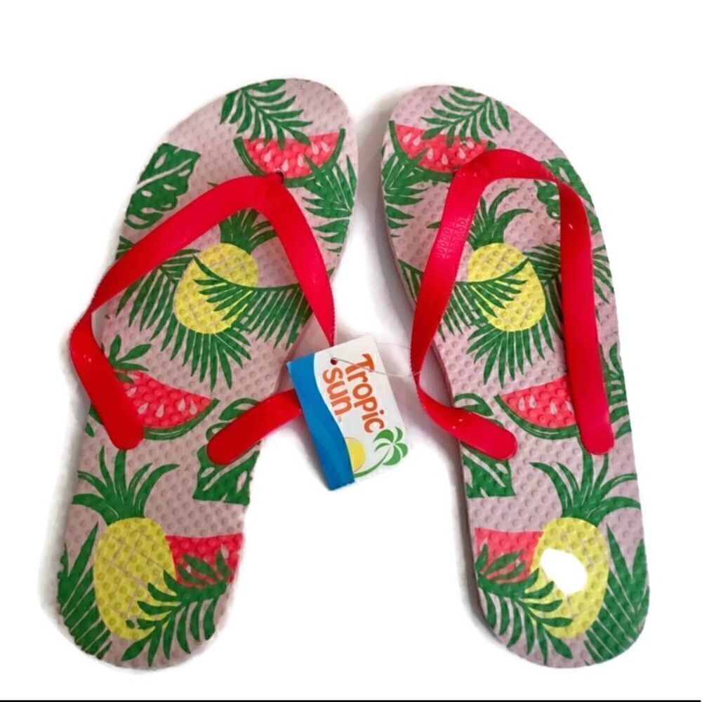 NEW! Tropic Sun Pineapple Flip Flops Sz 7.5